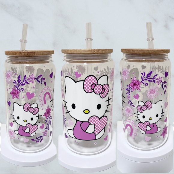 Aeliks Other - Hello Kitty Hearts and Flowers Handmade Libbey Glass Cup
